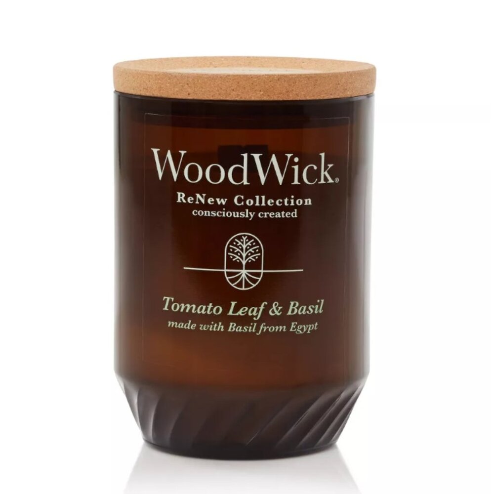 WoodWick ReNew Recycled‎ Glass Candle | Tomato Leaf and Basil | 13oz | Brand New